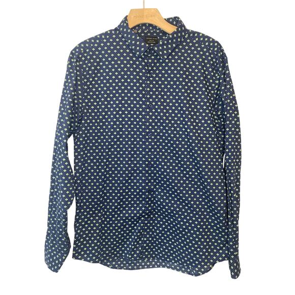 7 Diamonds Other - 7 Diamonds Made Well Navy Long Sleeve Button Down Up Mens Shirt Large